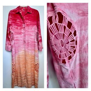 YFB Xsmall Orange Pink Tie Dye Linen Blend Vacation Crocheted Sun Protection ￼